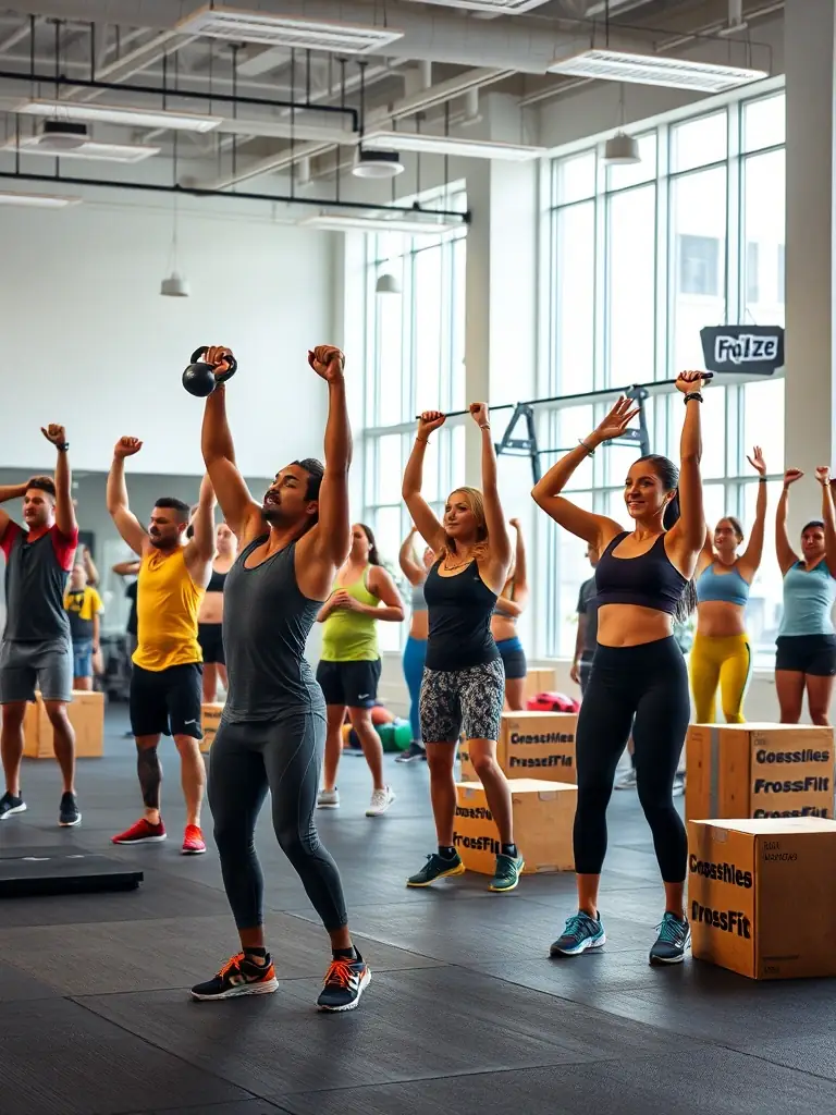 A vibrant image of people laughing and interacting during a group exercise session, showcasing the gym's convivial atmosphere.